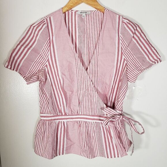 Madewell Tops - Madewell Striped Short Sleeve Wrap Blouse Size S